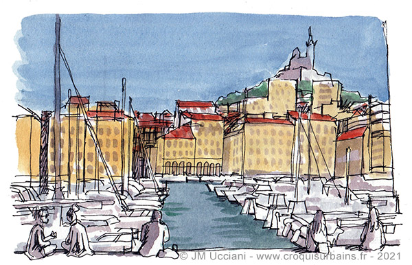 Vue de Notre Dame de la Garde sur le Vieux Port de Marseille
