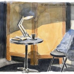Lampe et table ronde
